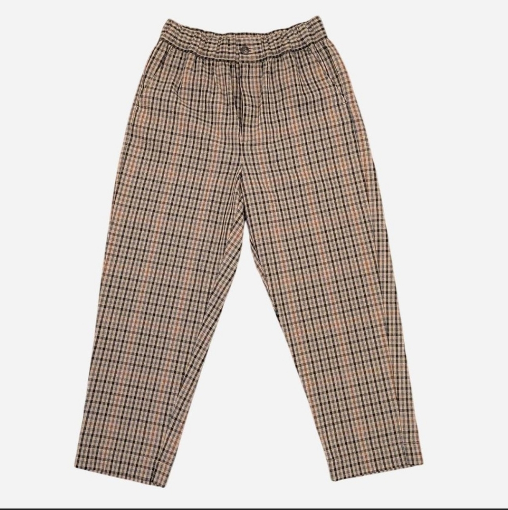 Madewell brown plaid Pants / Trousers With Elastic Waist, Size Small